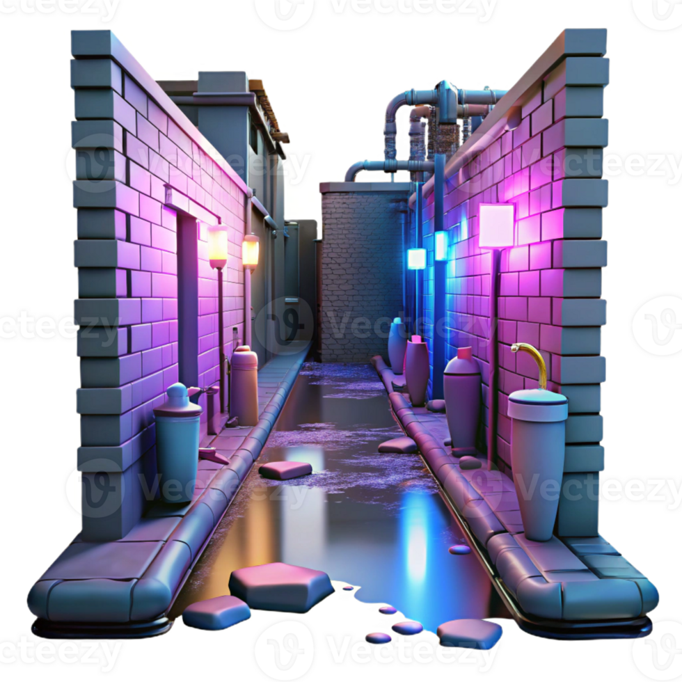 impressive rustic Neon Alleyway 3D Render high resolution png