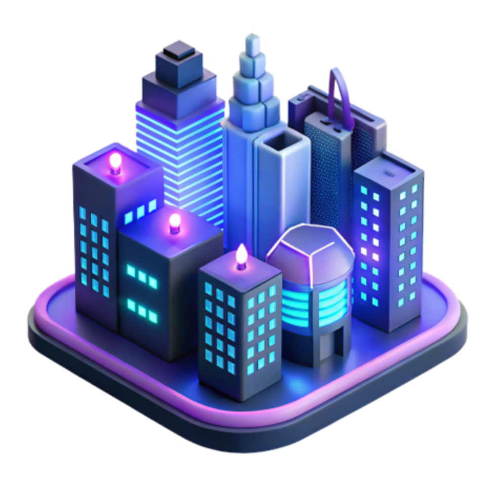 serene modern Neon Cityscape 3D Render of Illuminated Buildings original png