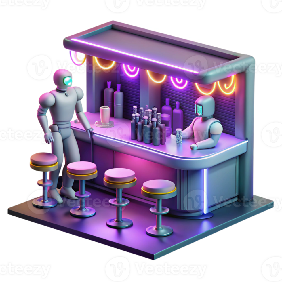 impressive minimalist Neon Robot Bar 3D Illustration exclusive png