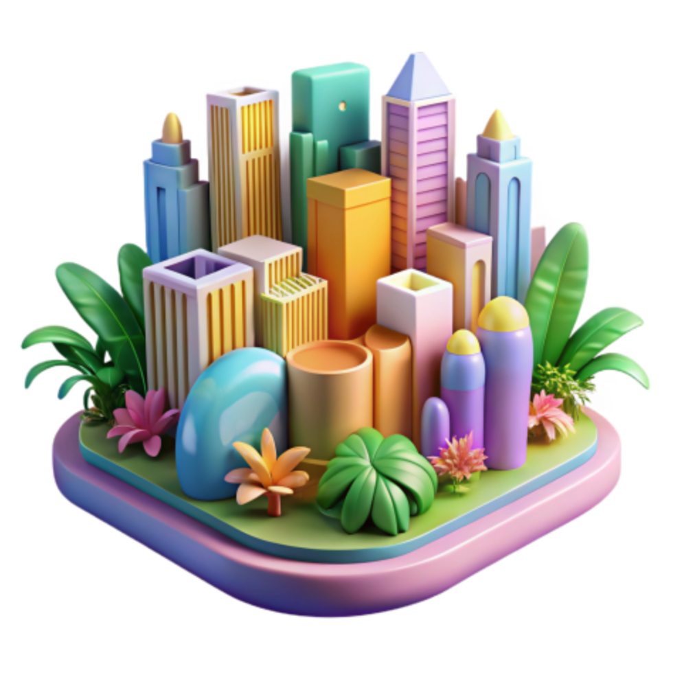 elegant abstract Colorful Cityscape 3D Render of Urban Oasis original png