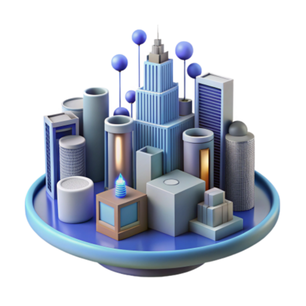wonderful vintage Futuristic Cityscape 3D Model of Modern Urban Architecture high resolution png