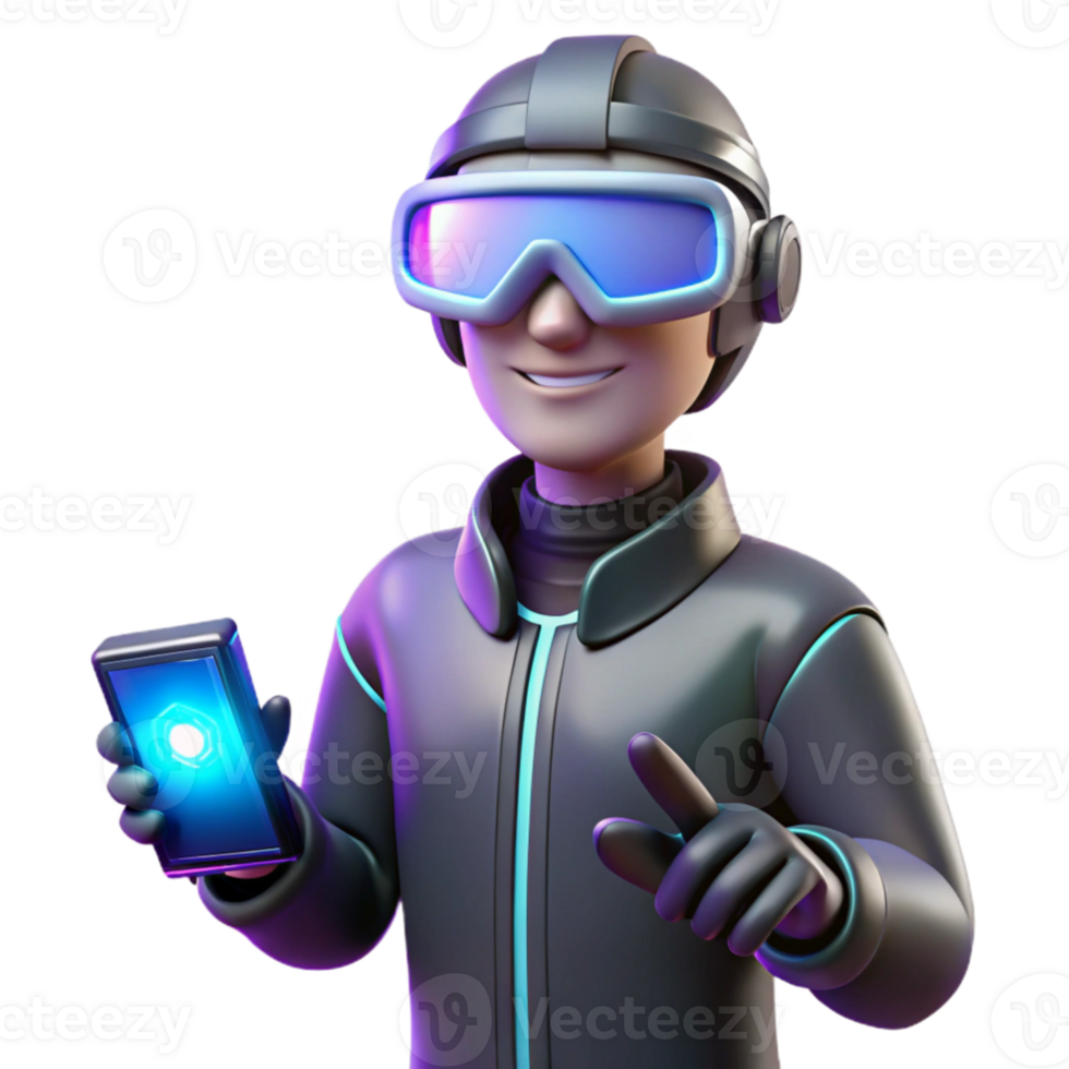 wonderful modern 3D Render Futuristic Man with Smartphone authentic png