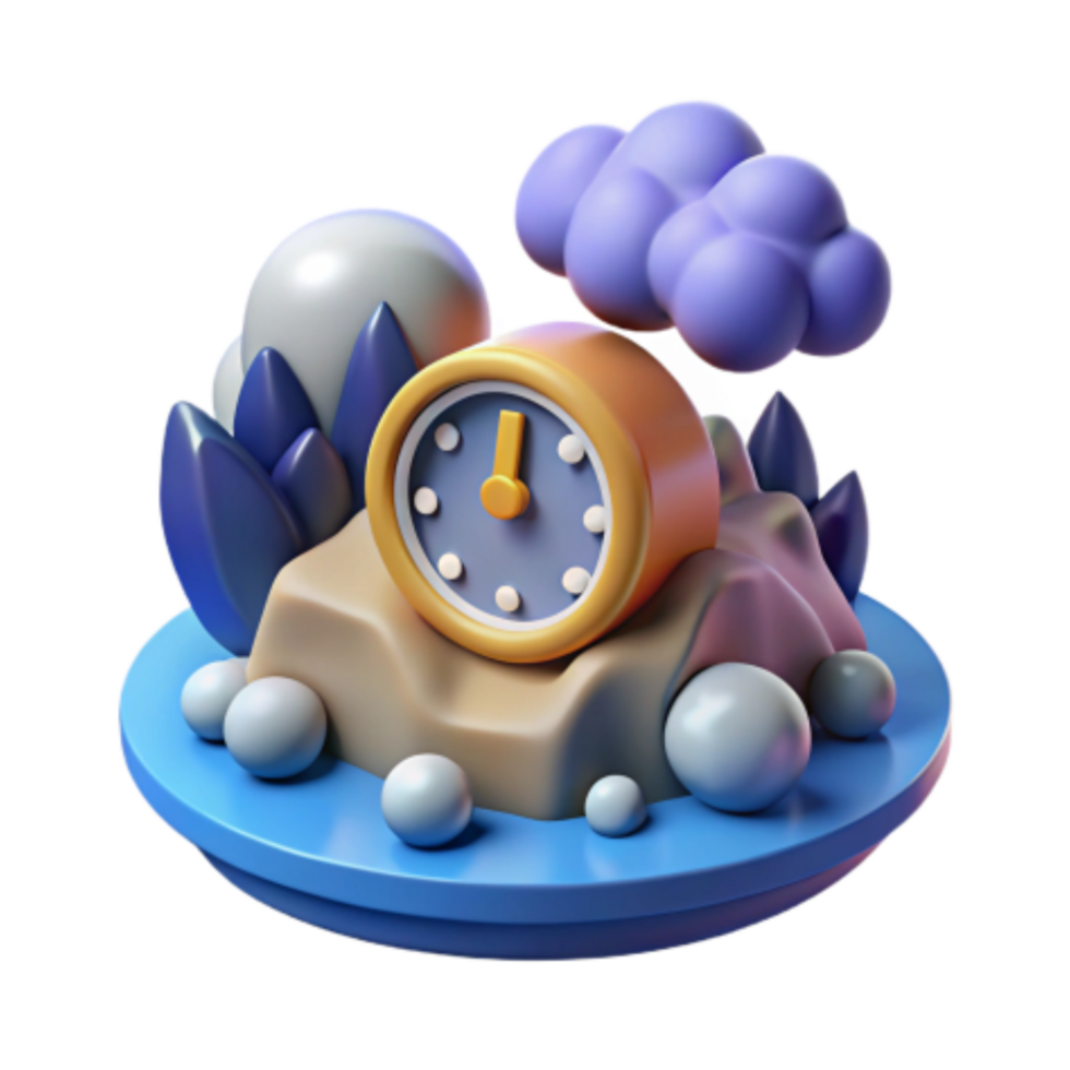 impressive vintage 3D Clock on Rock Time, Clouds, Nature, Abstract Art detailed png