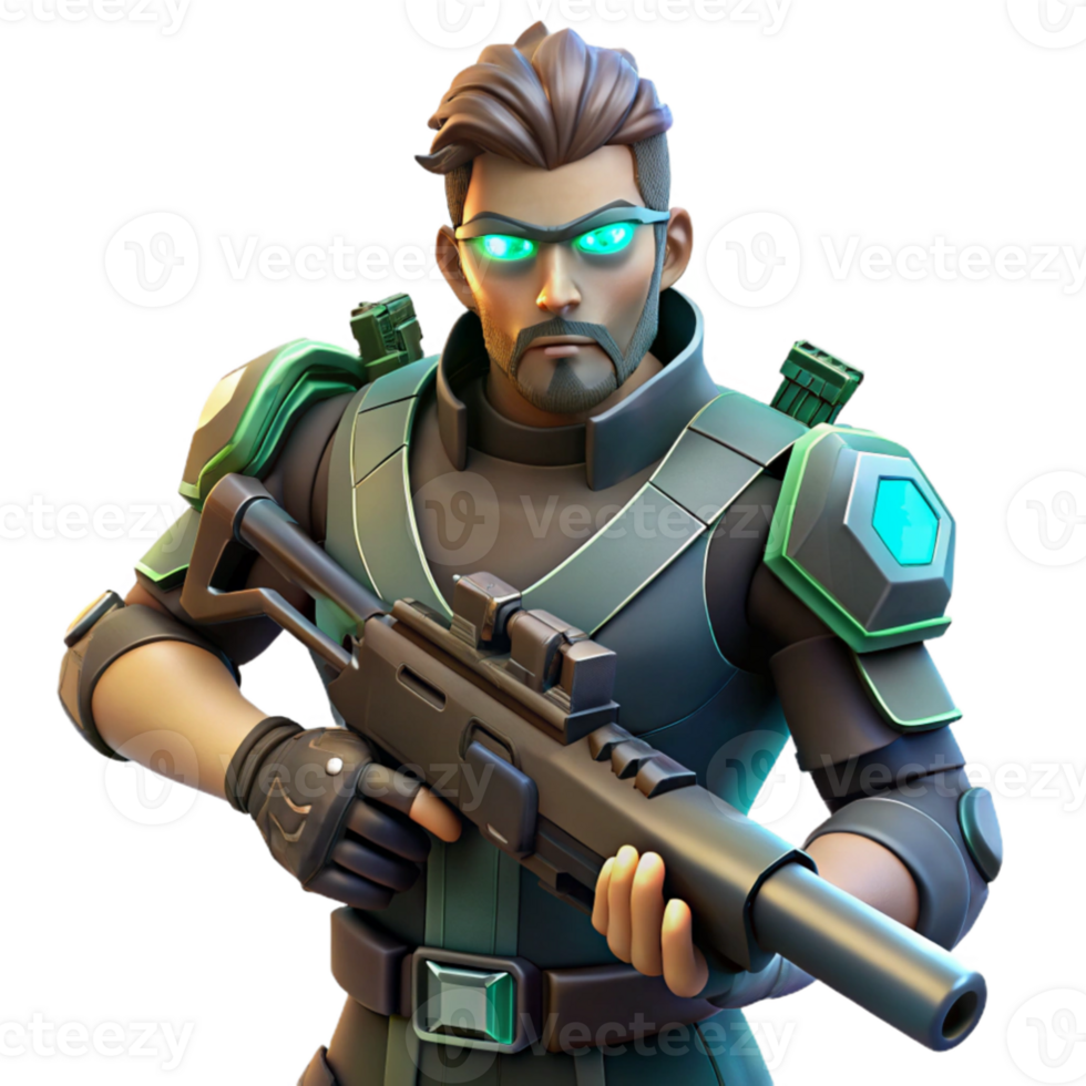 serene minimalist 3D Render of Soldier with Futuristic Weapon high resolution png