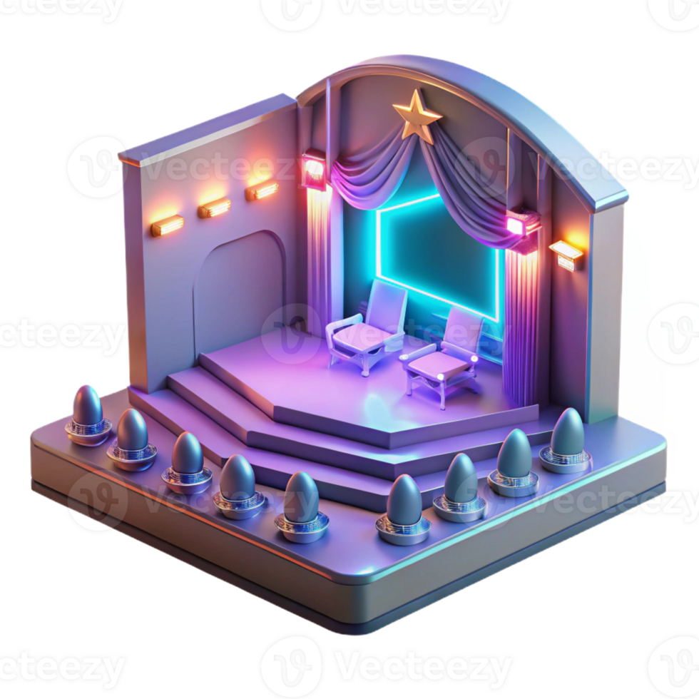 serene abstract Miniature 3D Stage with Neon Lights and Seats original png