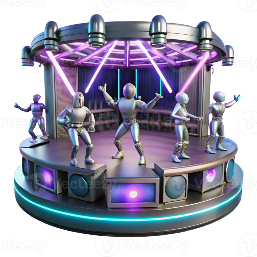 impressive rustic Cyberpunk Robots Dancing 3D Illustration detailed png