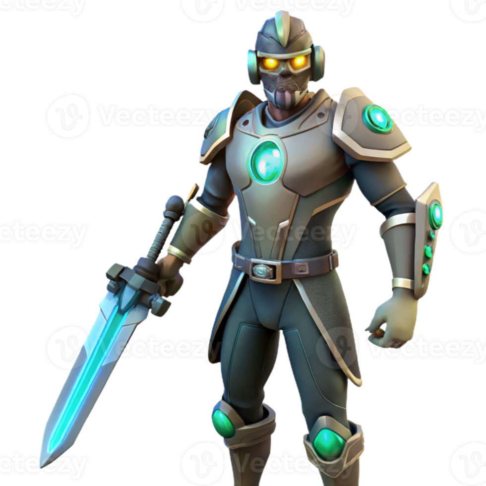 elegant modern 3D Render of Futuristic Knight detailed png