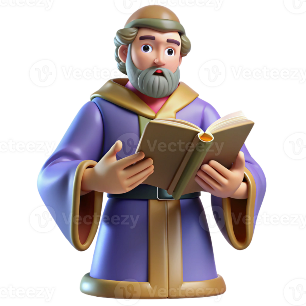 extraordinary vintage 3D Render Wise Man Reading Book Illustration high resolution png