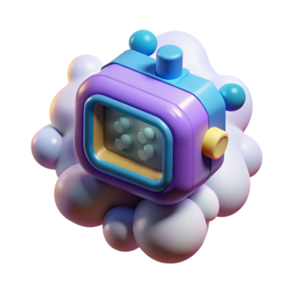 beautiful vintage Retro Futuristic 3D Render Colorful Device on Cloud professional png