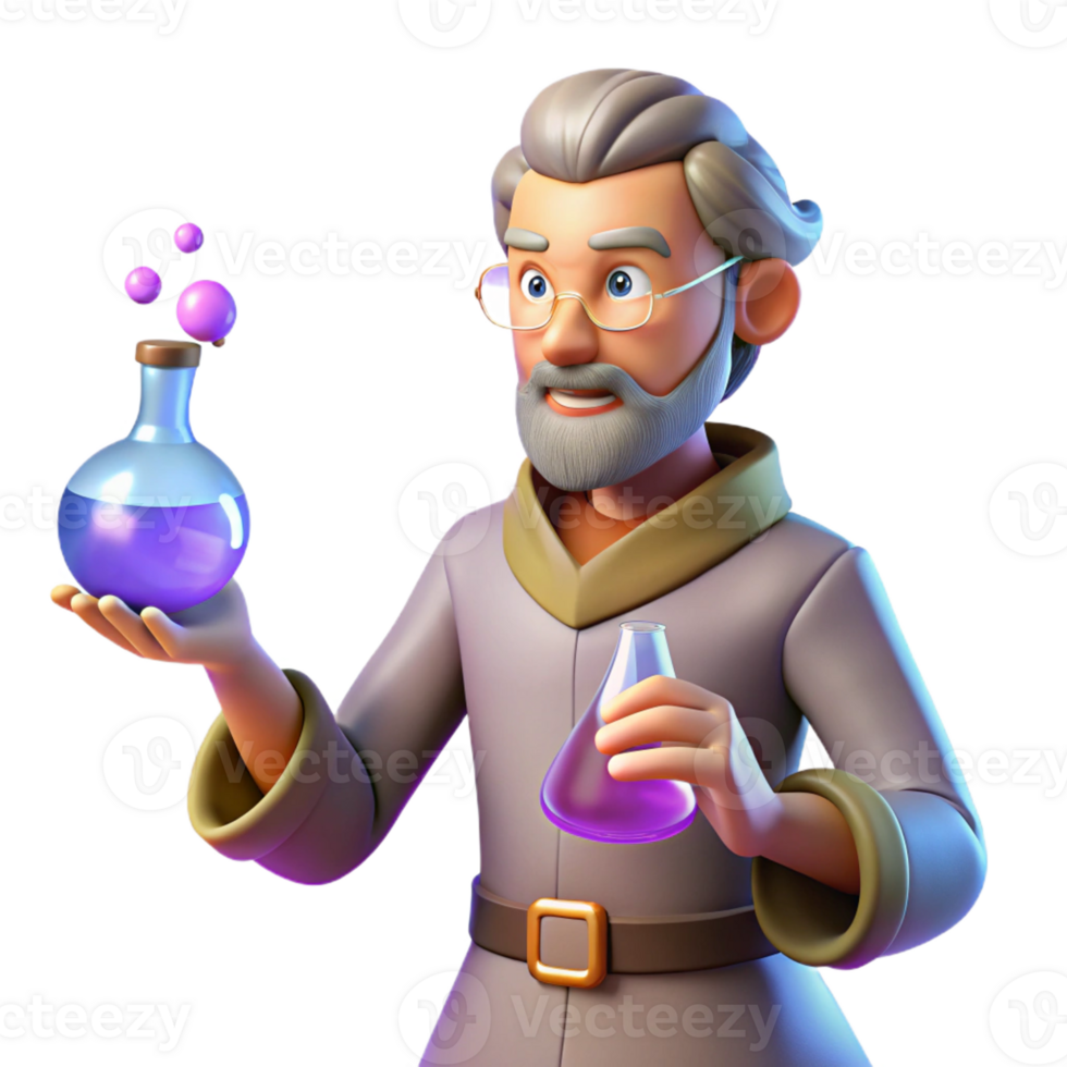 stunning modern 3D Cartoon Alchemist with Potions exclusive png