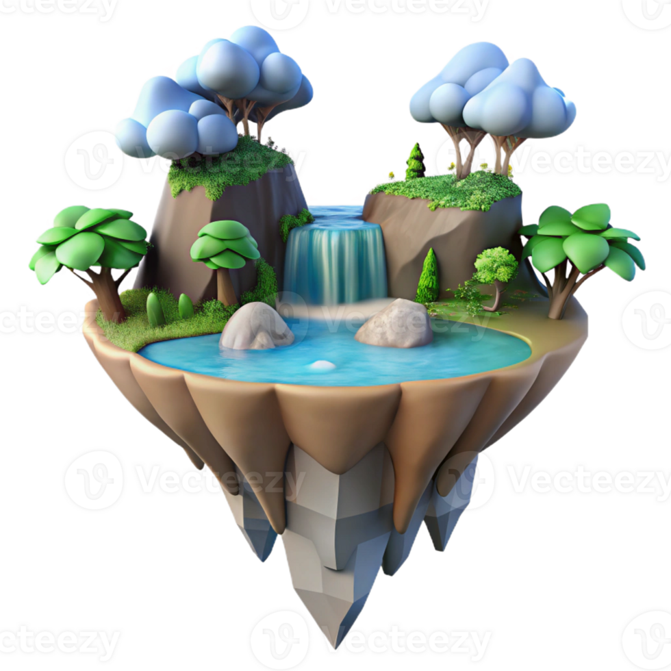 beautiful contemporary Enchanted 3D Island Waterfall 4K png