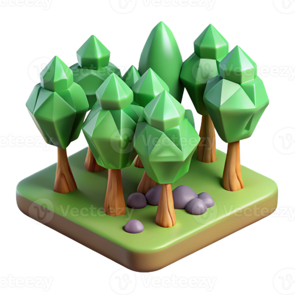 serene contemporary Low Poly Forest 3D Render genuine png