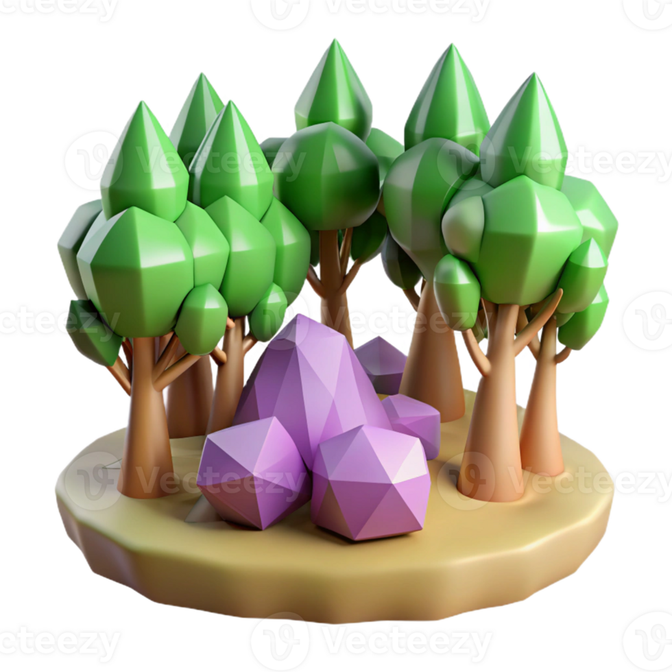 extraordinary classic Low Poly Forest Scene 3D Render high quality png