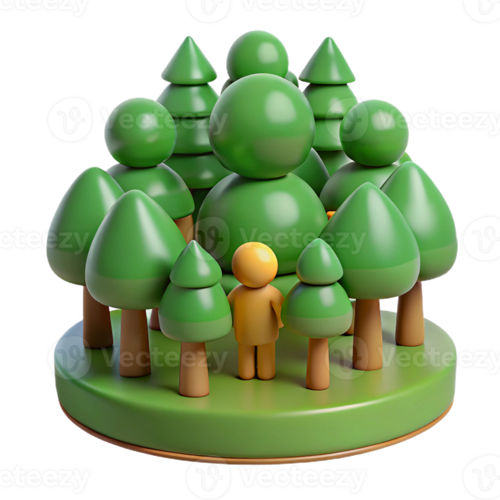 vibrant contemporary 3D Render of Person in a Green Forest high resolution png