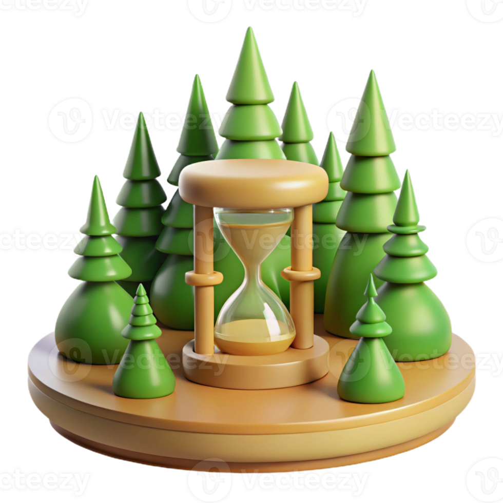 serene modern 3D Illustration Hourglass in Forest premium png