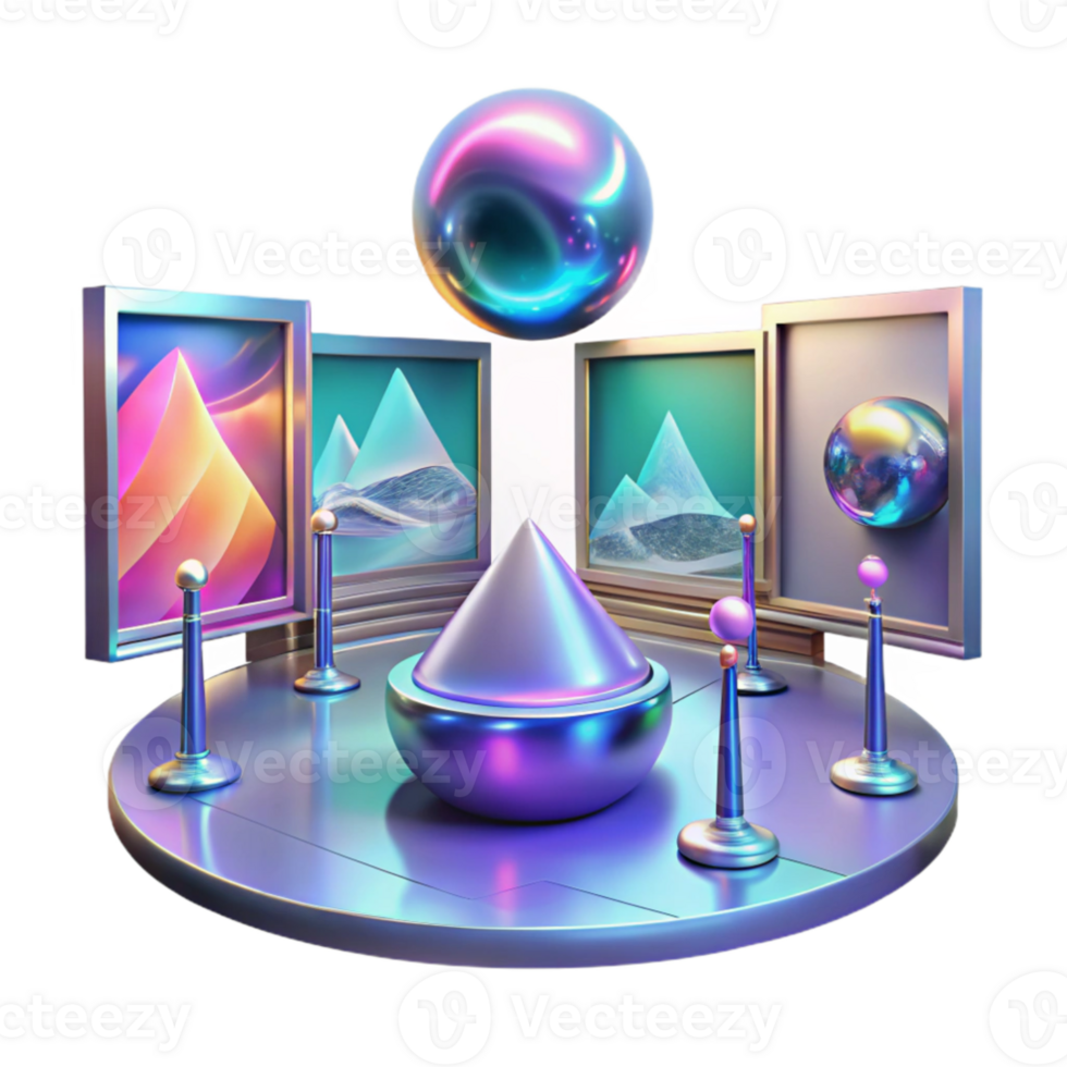 extraordinary modern Abstract 3D Gallery Iridescent Cones, Spheres, and Landscapes high resolution png