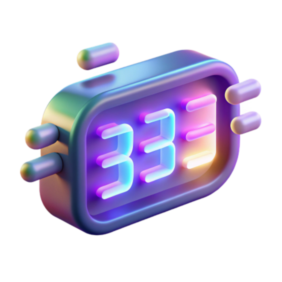 dramatic modern Neon Digital Clock 3D Render of Colorful Time Display premium png