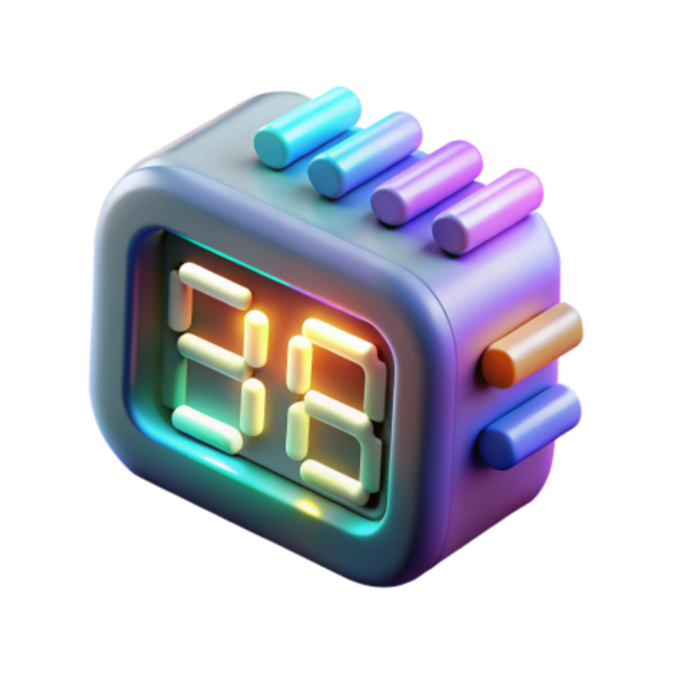 impressive creative Digital Clock Colorful 3D Render, Time Display, Neon Lights, Retro Design, Gadget, Modern Clock, Illuminated Display, Aesthetic Clock, Timepiece, Digital Time original png