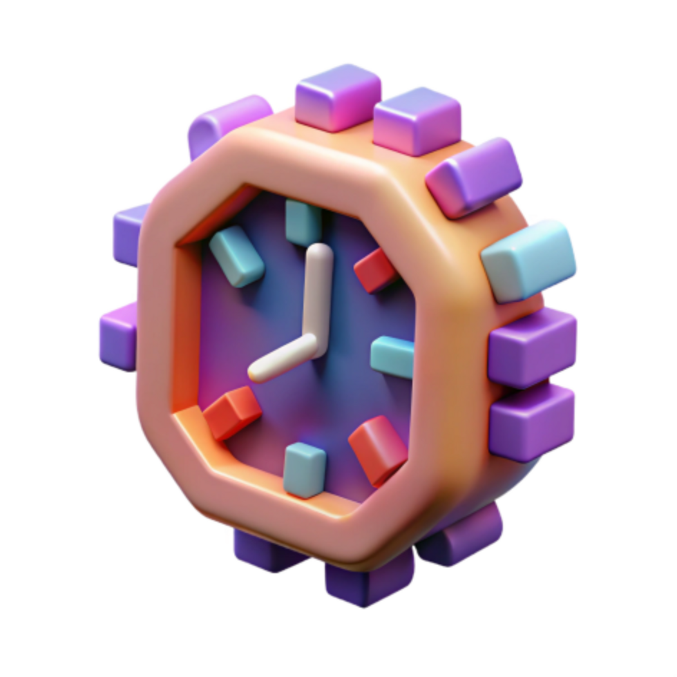 vibrant modern Colorful 3D Clock Design Time, Cubes, Gradient, Octagon detailed png