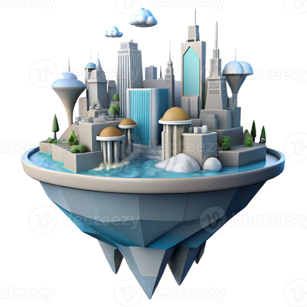 serene creative Floating City 3D Illustration authentic png