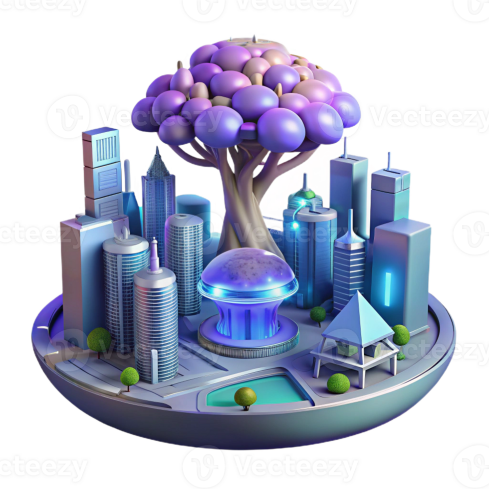 beautiful classic Futuristic Cityscape 3D Illustration detailed png