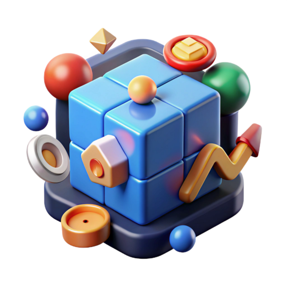 vibrant creative 3D Abstract Cube Design with Geometric Shapes and Upward Trend authentic png