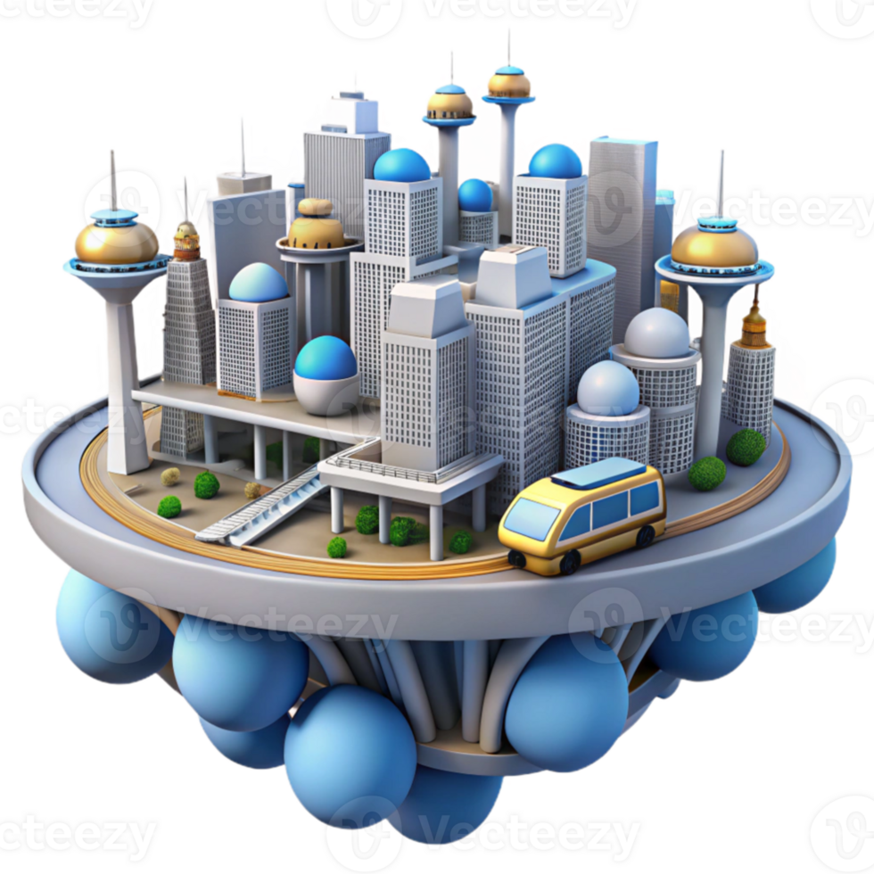 extraordinary artistic Futuristic City Island 3D Render professional png