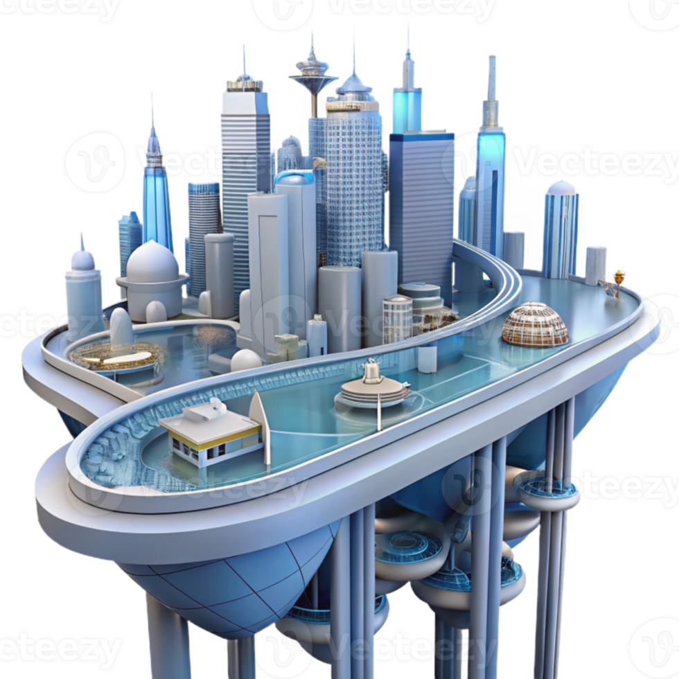 stunning rustic Futuristic City Island 3D Render high resolution png