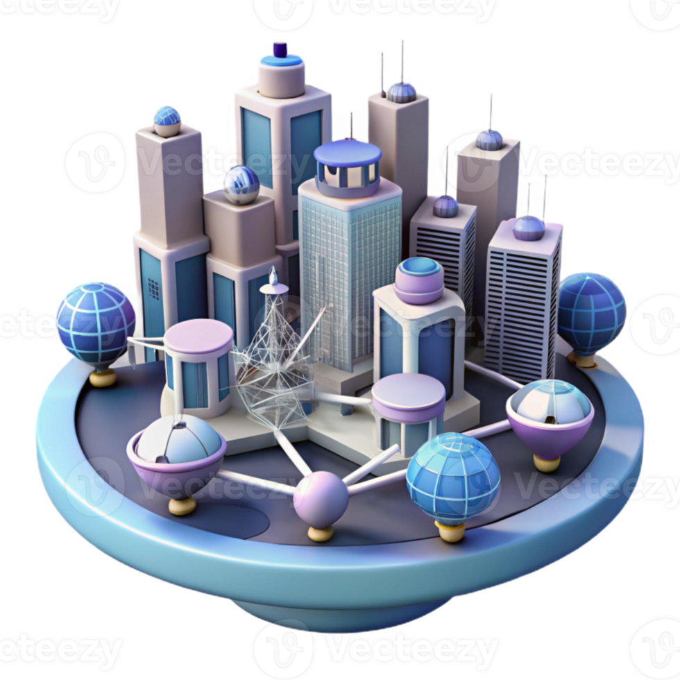serene rustic Futuristic Cityscape 3D Illustration high quality png