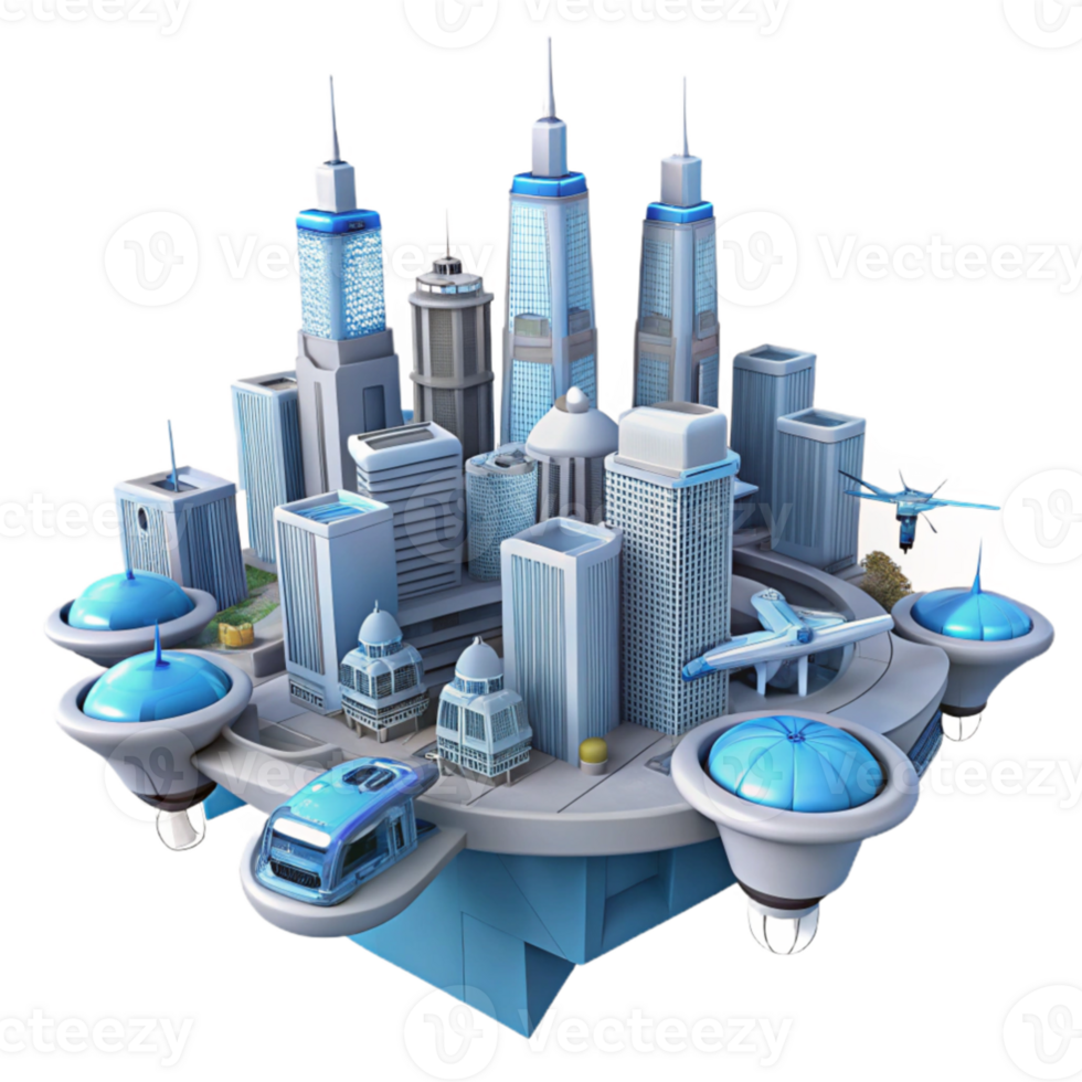 elegant abstract Futuristic City Island 3D Render high quality png
