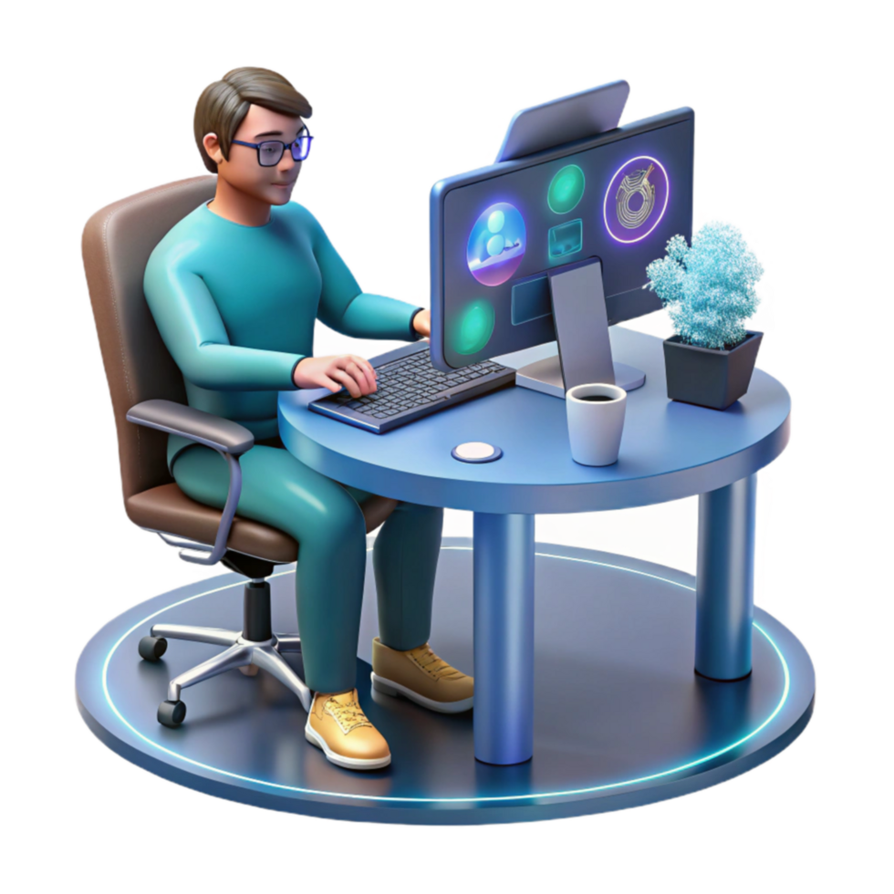 dramatic creative Person Working on Computer at Desk authentic png