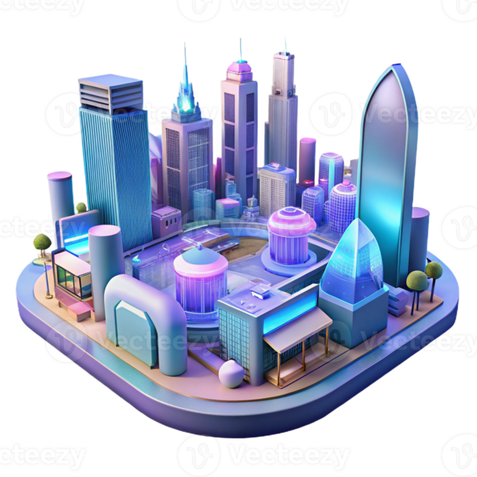 serene vintage Neon Cityscape 3D Illustration exclusive png