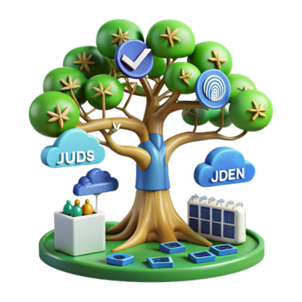 serene contemporary Sustainable Technology Tree Data, Cloud, and Green Energy Solutions detailed png