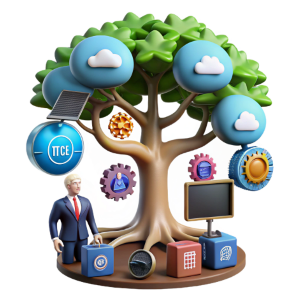 beautiful creative Global Network Cloud Computing, Solar Energy, and Data Processing high resolution png