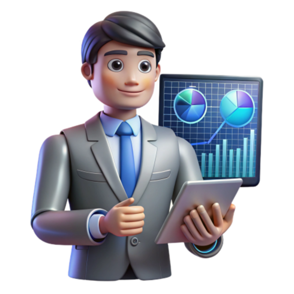 beautiful abstract Businessman Analyzing Data on Tablet and Charts genuine png