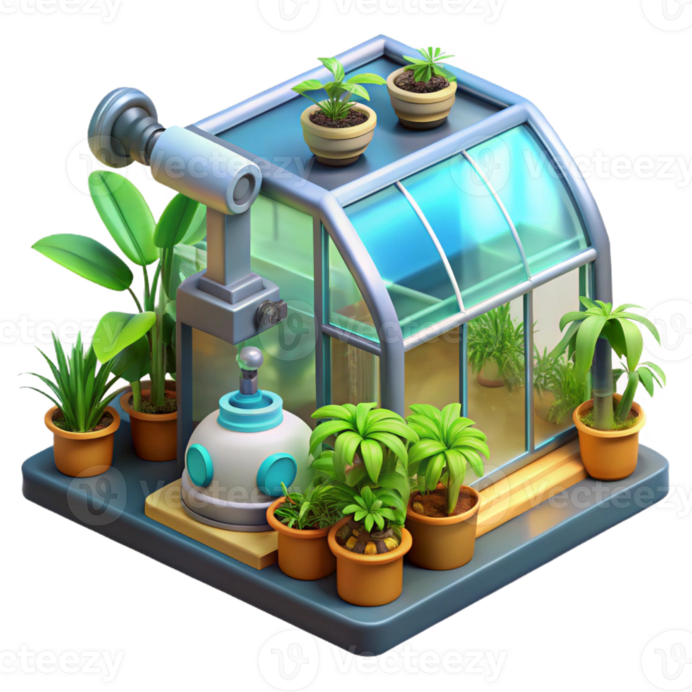 dramatic vintage 3D Greenhouse Illustration Smart Gardening System high resolution png