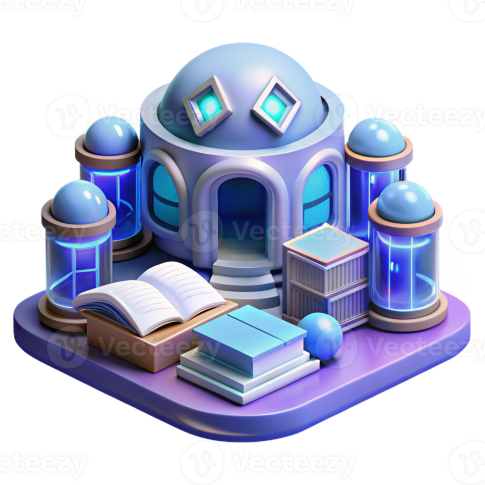 wonderful modern 3D Render of Futuristic Library detailed png