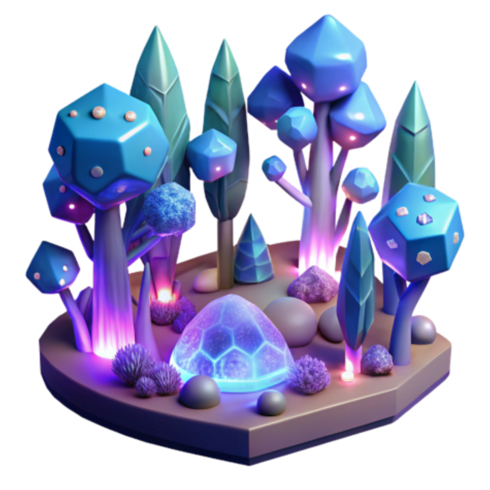 extraordinary abstract Enchanted Crystal Forest 3D Render of Glowing Mystical Trees 4K png