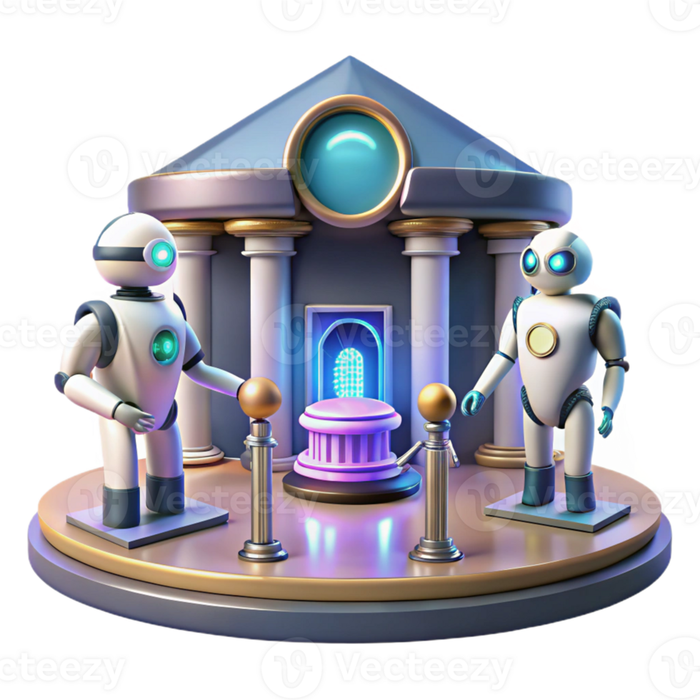 extraordinary artistic 3D Illustration Robots at Bank detailed png