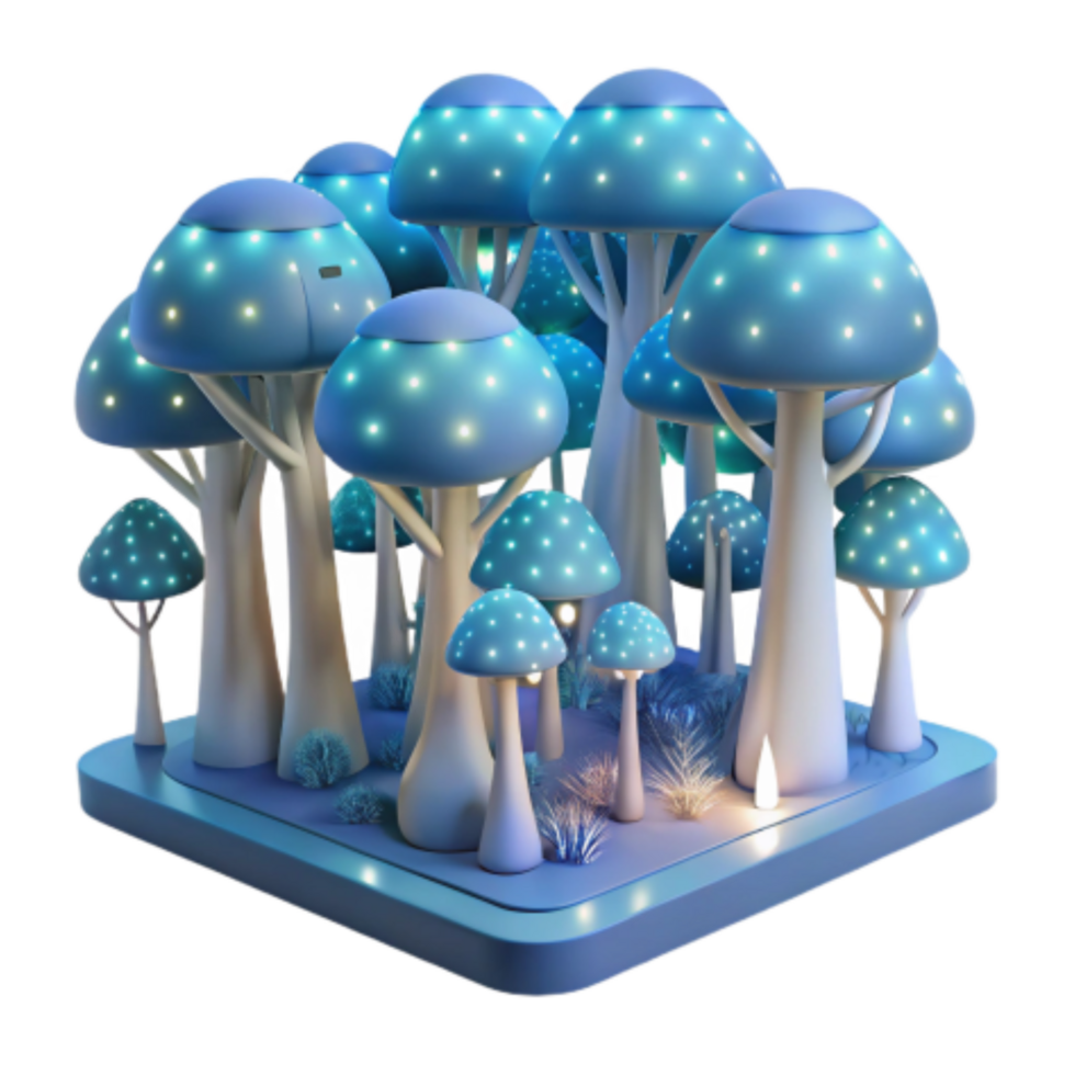 stunning vintage Enchanted Glowing Mushroom Forest 3D Render genuine png