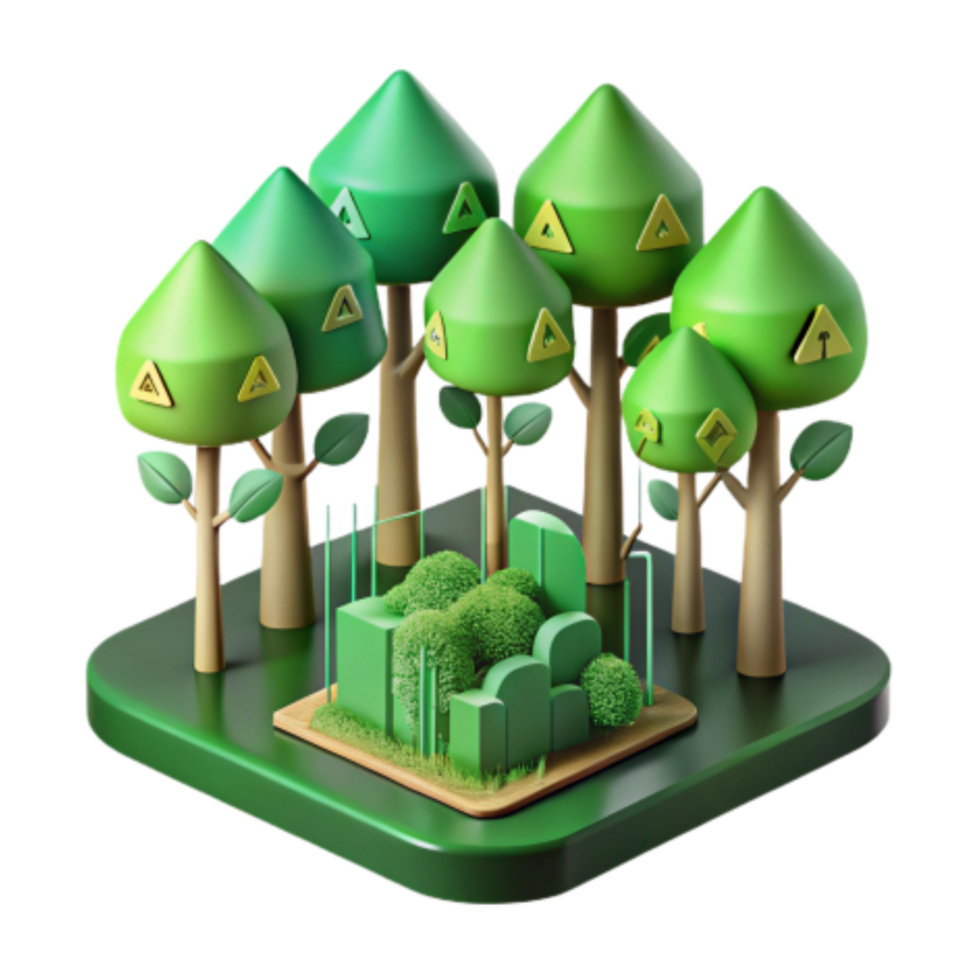 dramatic artistic Sustainable Forest Ecosystem 3D Model of Lush Greenery detailed png