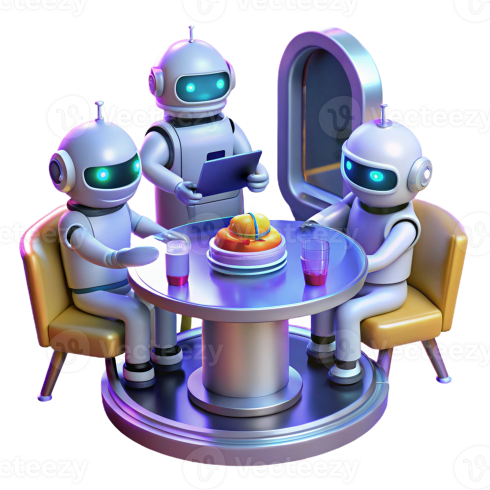 elegant artistic 3D Render Robots Dining Illustration high resolution png