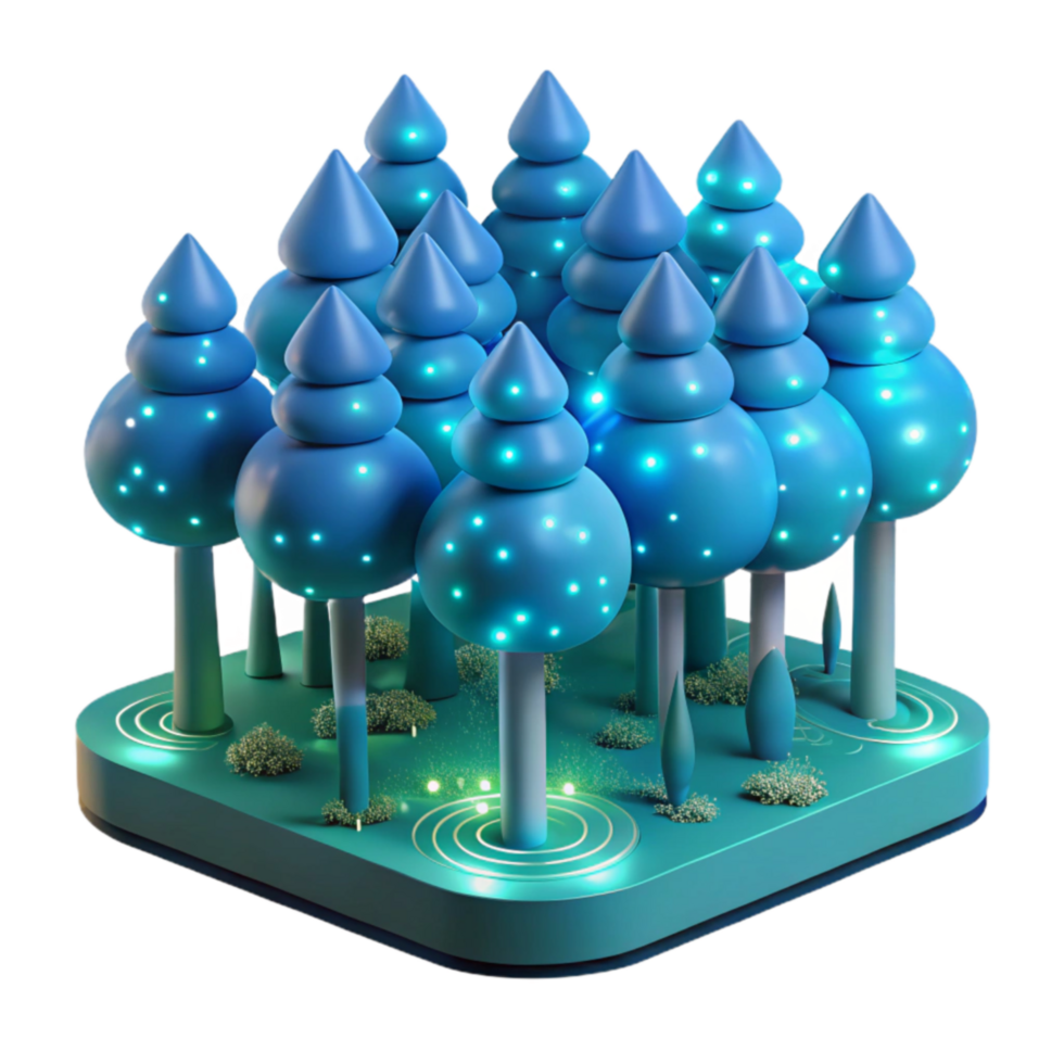 vibrant abstract Enchanted Glowing Forest 3D Render of Illuminated Trees exclusive png