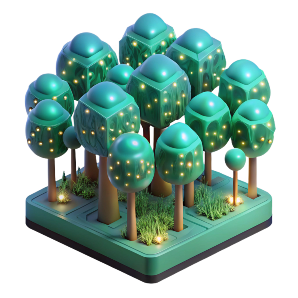 deslumbrante criativo encantado brilhando floresta 3d render do luminescente árvores Prêmio png