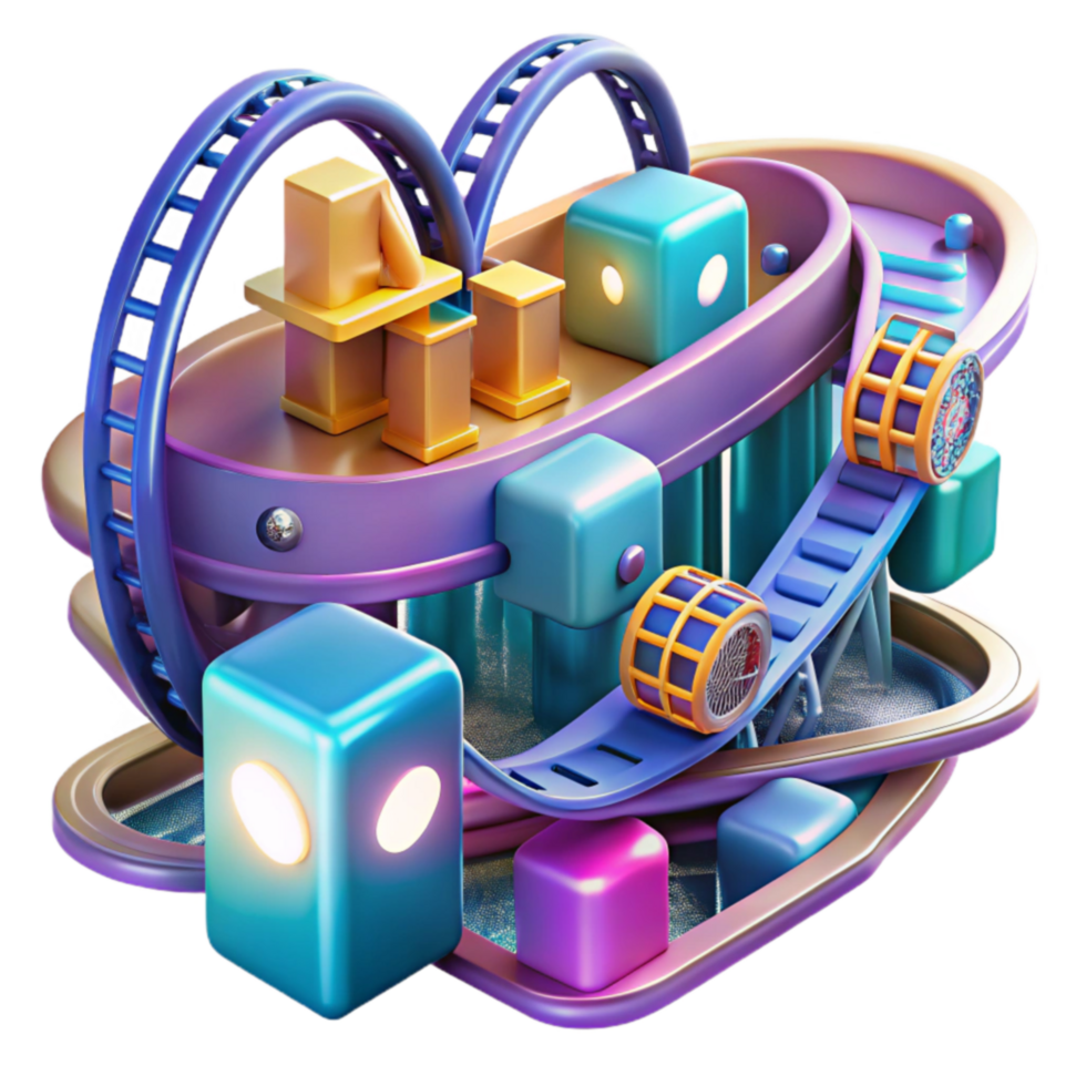 vibrant creative Abstract Roller Coaster 3D Render of Colorful Blocks authentic png