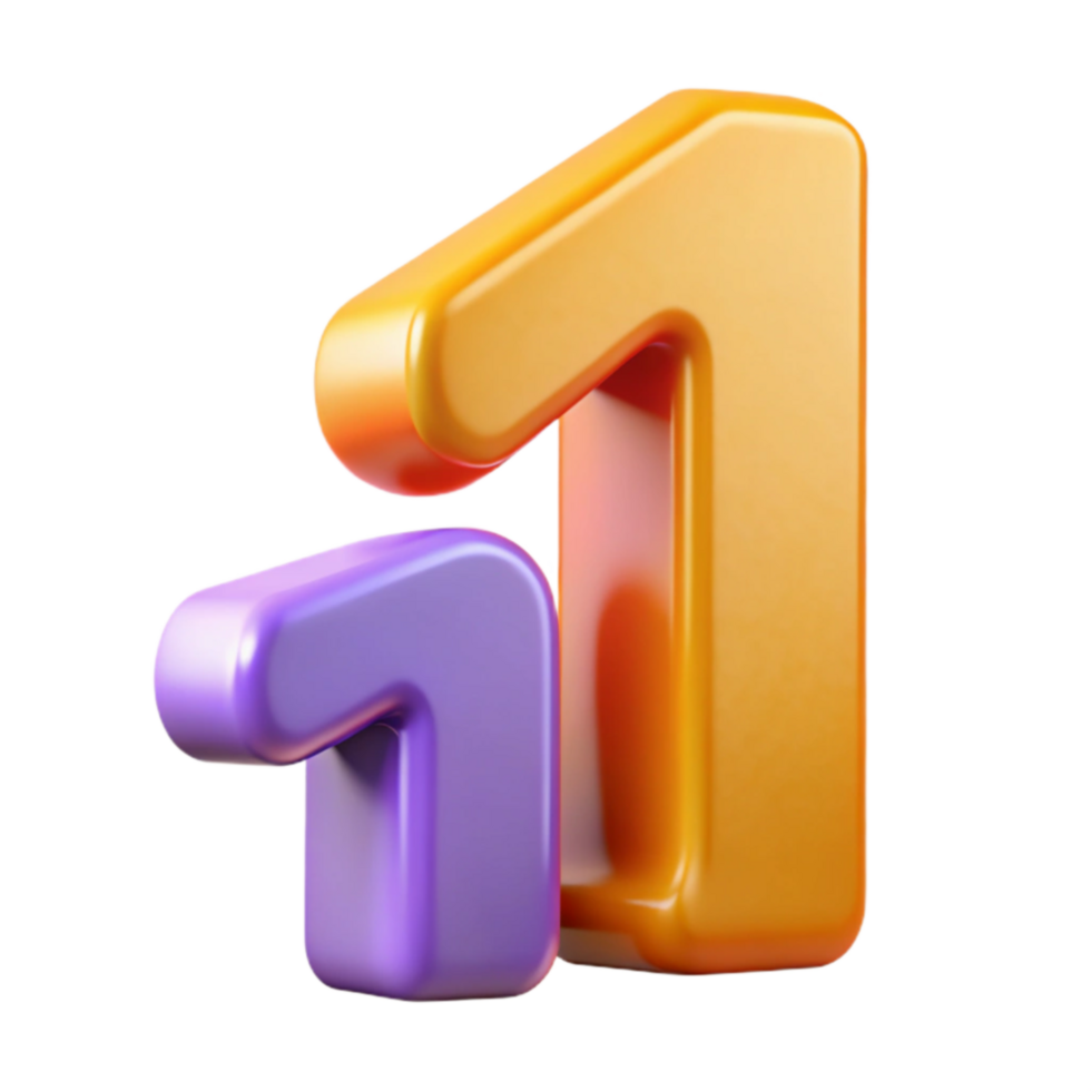 elegant vintage 3D Number One Colorful, Bold, and Playful Design 4K png