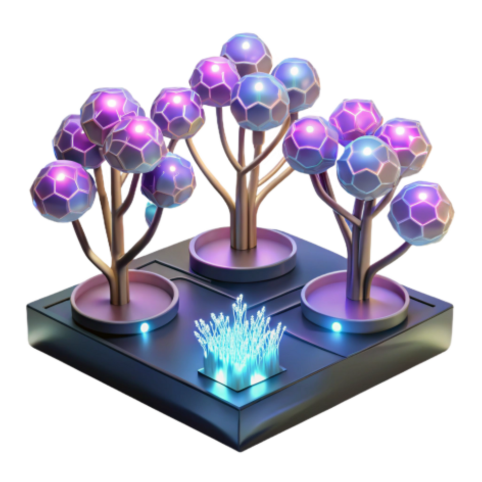 beautiful modern Luminescent Geometric Trees 3D Render of Illuminated Botanical Art professional png