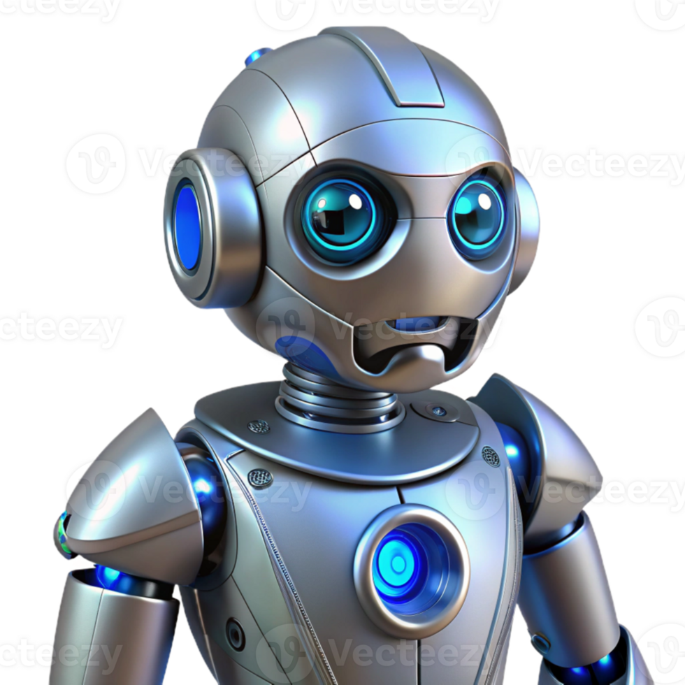 dramatic creative Cute Silver Robot 3D Render premium png