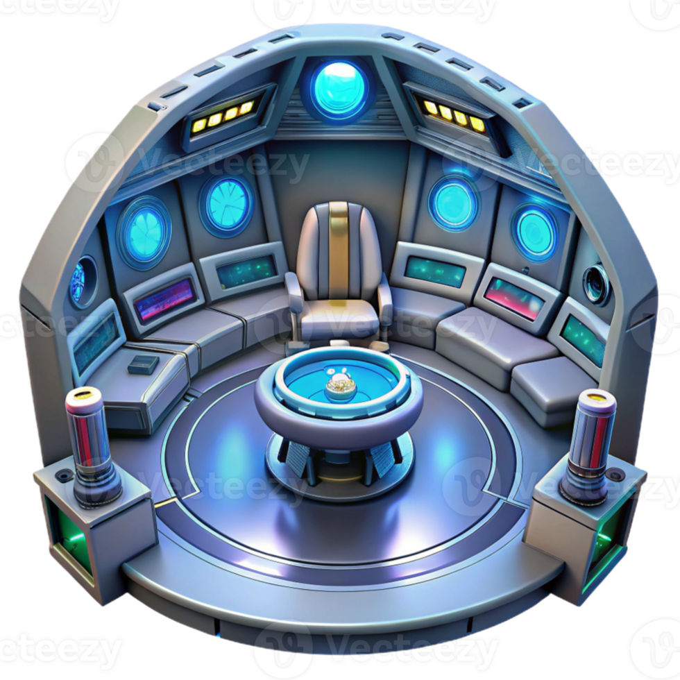 impressive classic Futuristic Control Room 3D Render detailed png