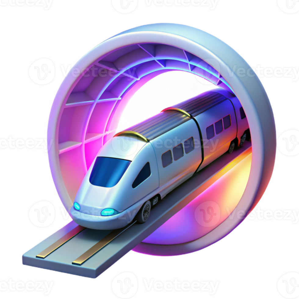 impressive minimalist Futuristic Train in Neon Tunnel 3D Render high quality png